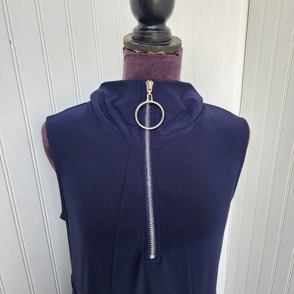 Coco Blanco Womens Navy Blue Zip Sleeveless Top Jacket Stretch Pockets Sz M - Picture 3 of 12